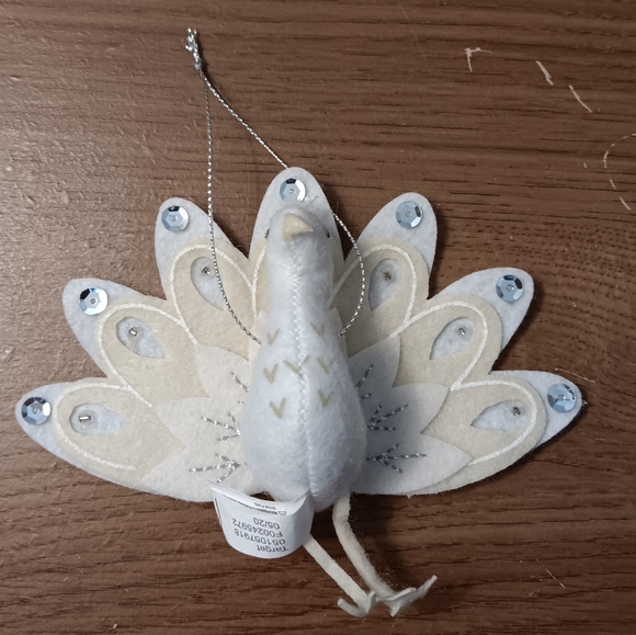 Target Wondershop White & Beige Peacock Felt Christmas Tree Ornaments Set of 2 - Picture 5 of 5